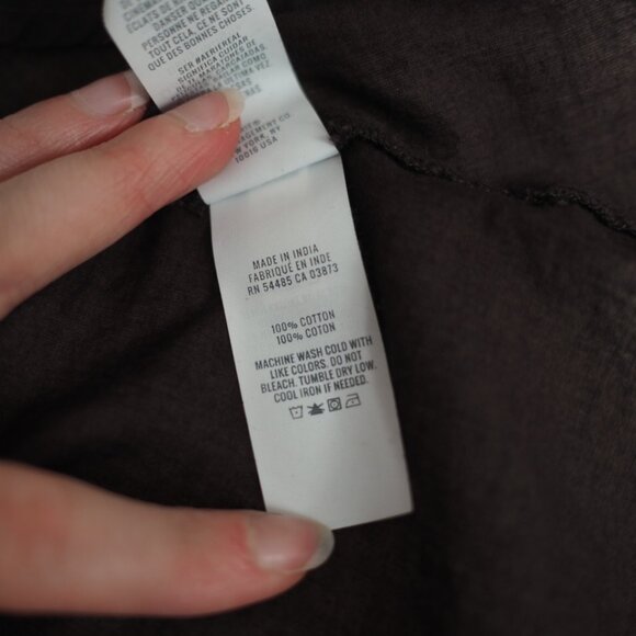 Aerie Peasant Blouse Coffee Brown Button-Up Ruched Sleeves Shirt Sz Large - Picture 9 of 10